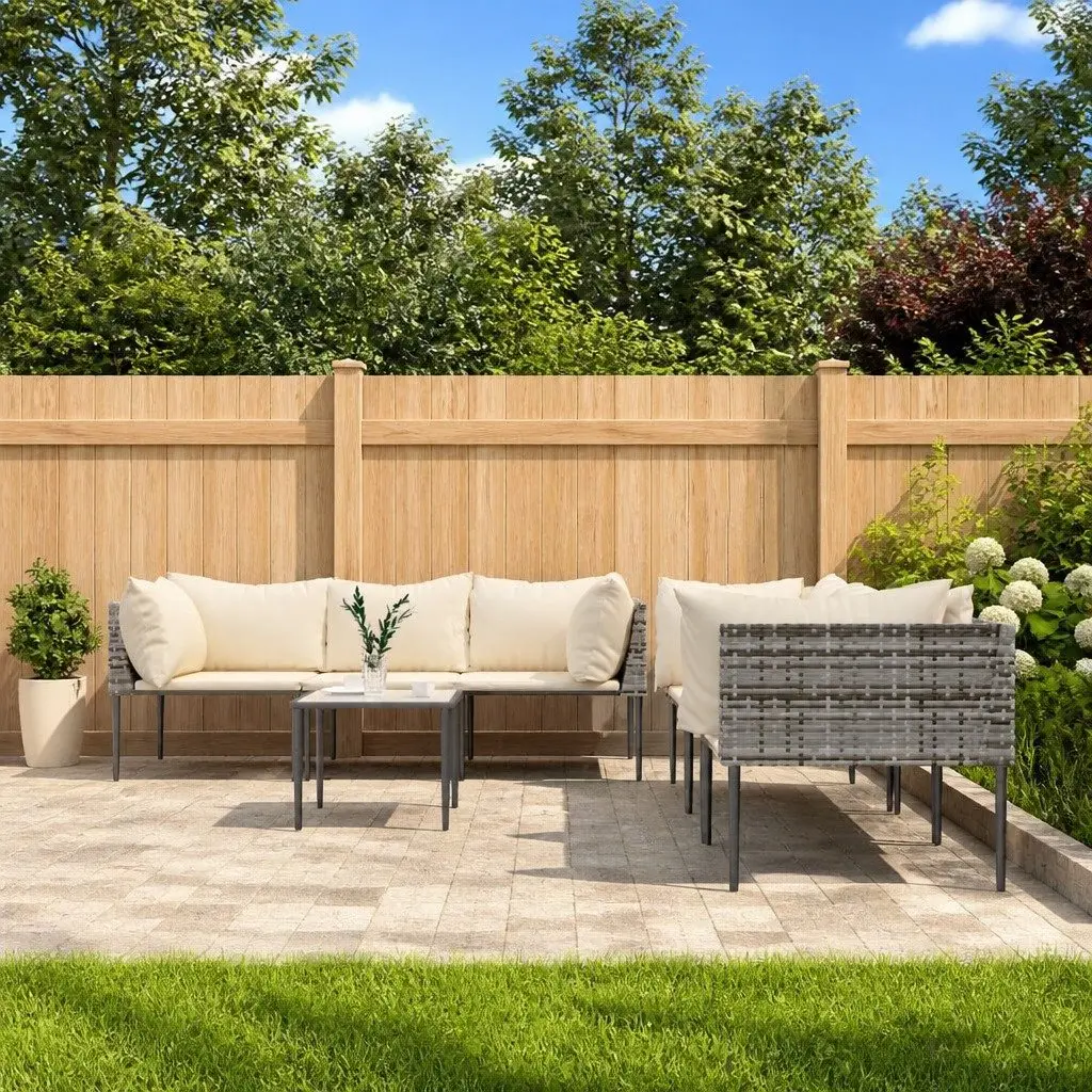 7 Piece Garden Lounge Set Grey PE Rattan with Cushions Outdoor Furniture