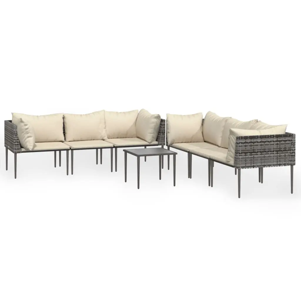 7 Piece Garden Lounge Set Grey PE Rattan with Cushions Outdoor Furniture