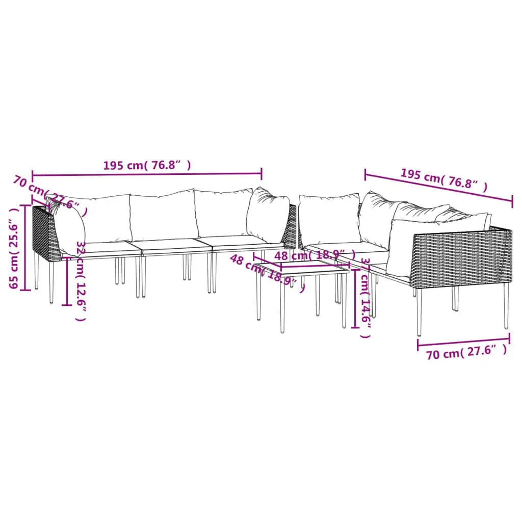 7 Piece Garden Lounge Set Grey PE Rattan with Cushions Outdoor Furniture
