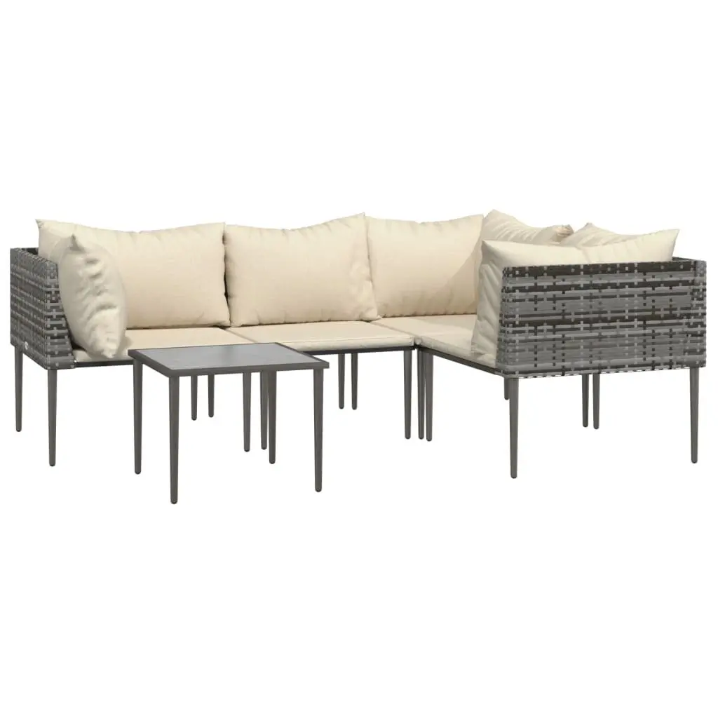5 Piece Garden Lounge Set with Cushions Grey Poly Rattan Outdoor Furniture