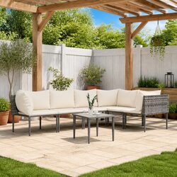 7 Piece Garden Lounge Set Outdoor Furniture Poly Rattan Grey with Cushions