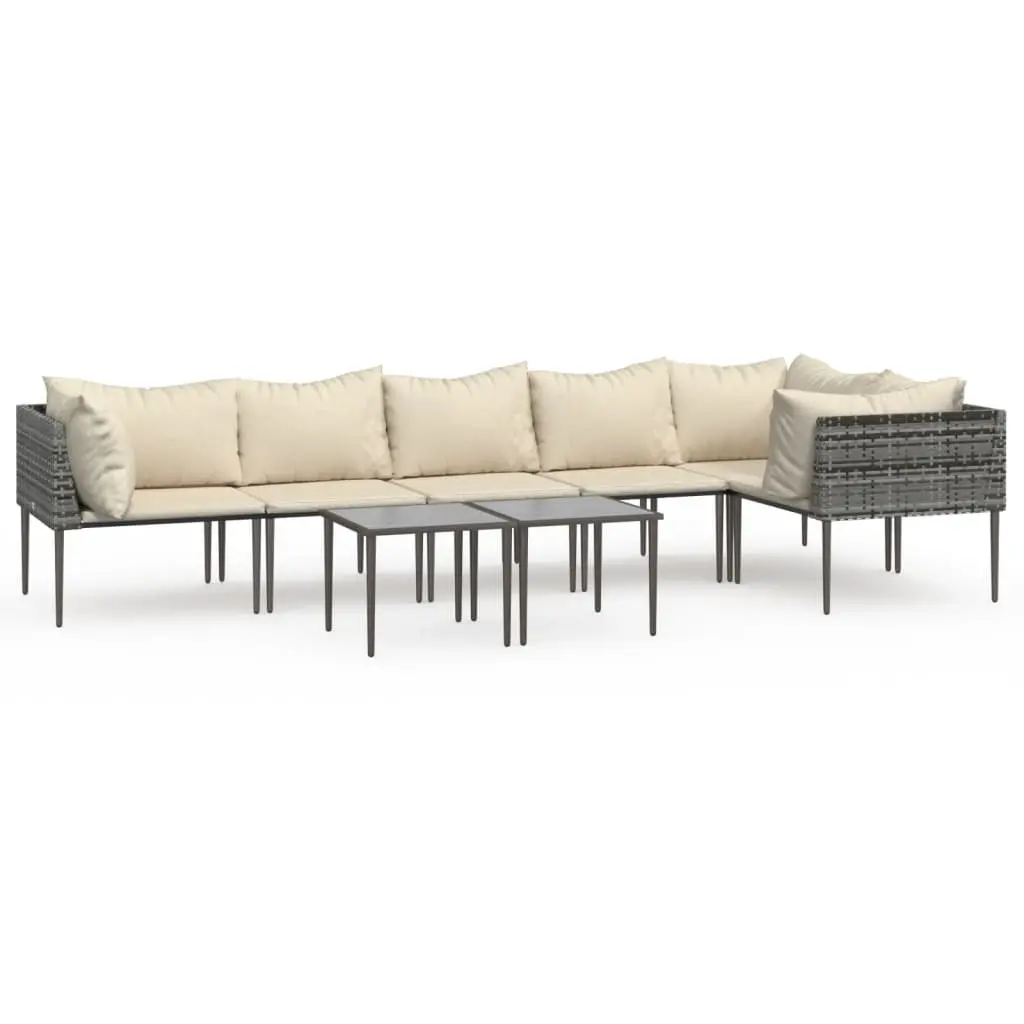 Garden Lounge Set 8 Piece Outdoor Furniture with Cushions Grey Poly Rattan