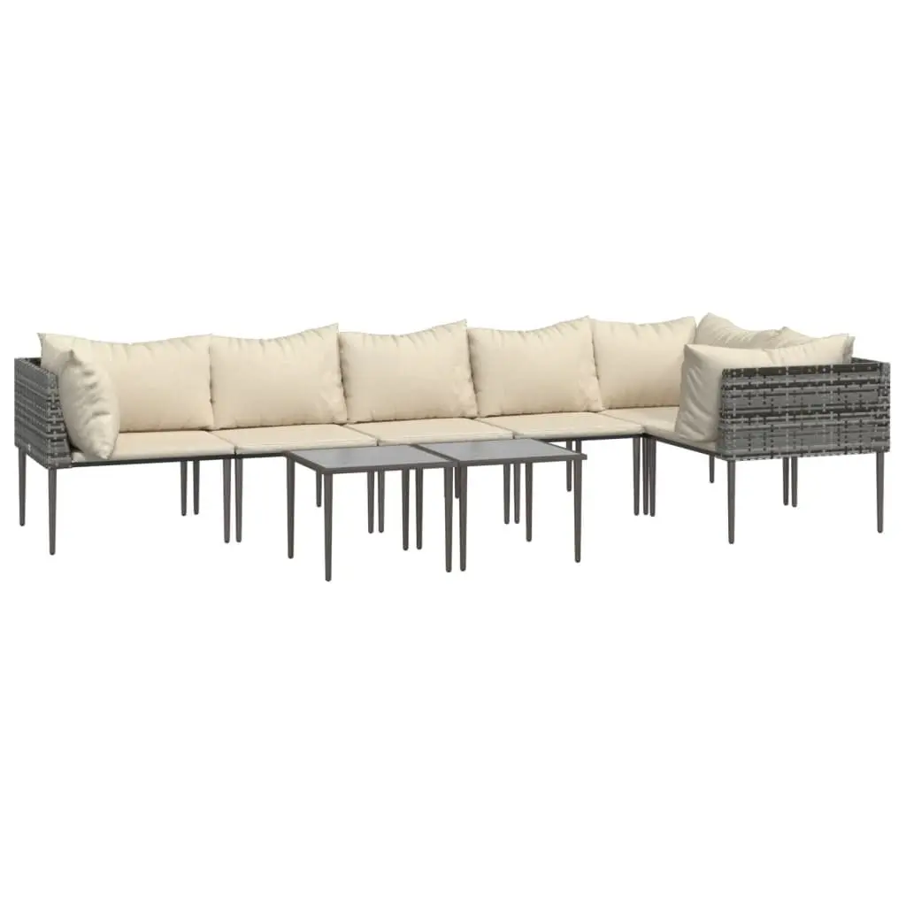 Garden Lounge Set 8 Piece Outdoor Furniture with Cushions Grey Poly Rattan