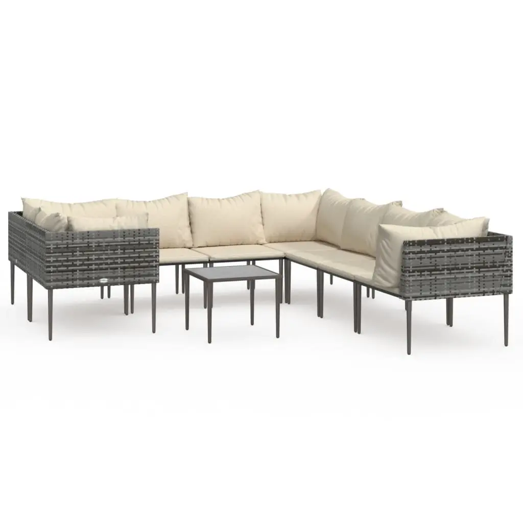 Garden Lounge Set Grey 9 Piece Outdoor Furniture Poly Rattan with Cushions