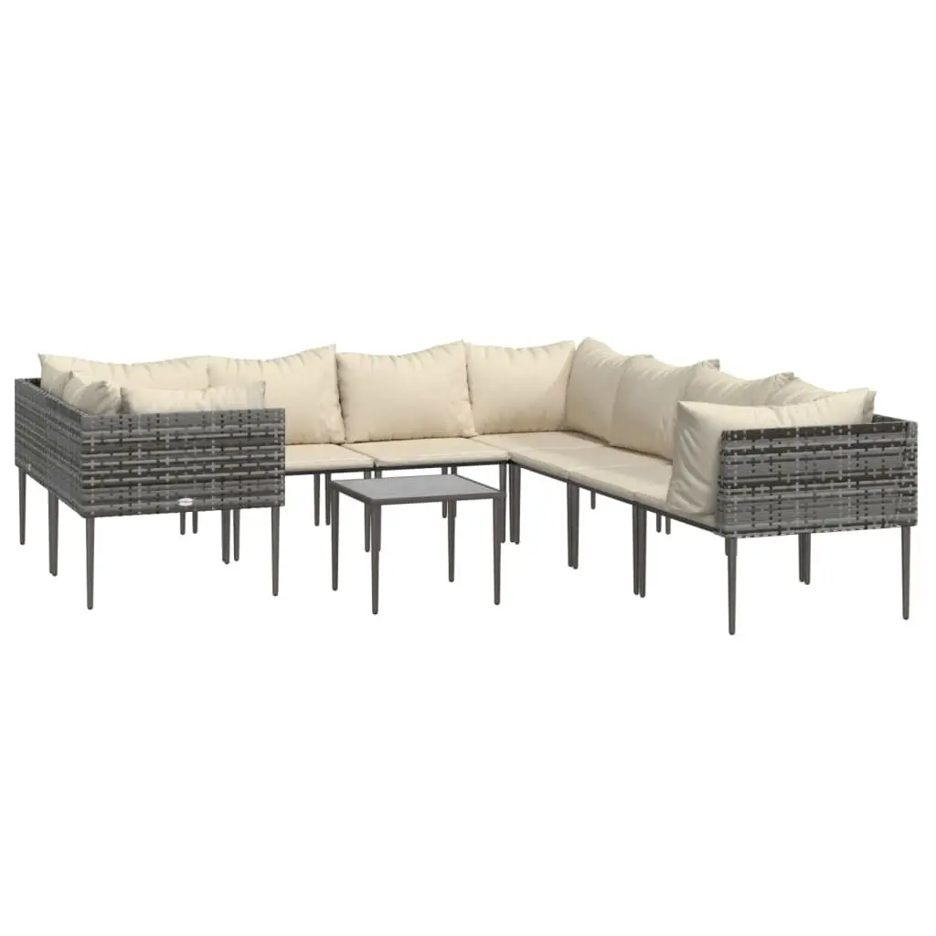 Garden Lounge Set Grey 9 Piece Outdoor Furniture Poly Rattan with Cushions