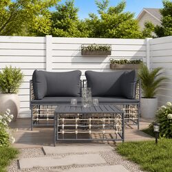 Outdoor Lounge Set 3 Piece Garden Furniture Poly Rattan Sofa with Cushions