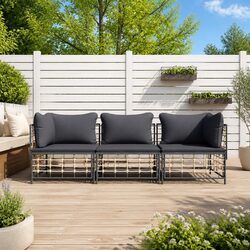 Garden Lounge Set 3 Piece Outdoor Seating Poly Rattan Anthracite with Cushions