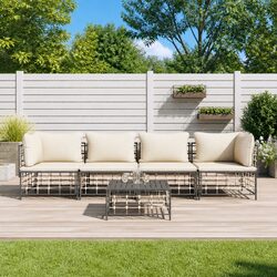 Outdoor Garden Lounge Set 5 Piece Poly Rattan Sofa with Cushions Anthracite
