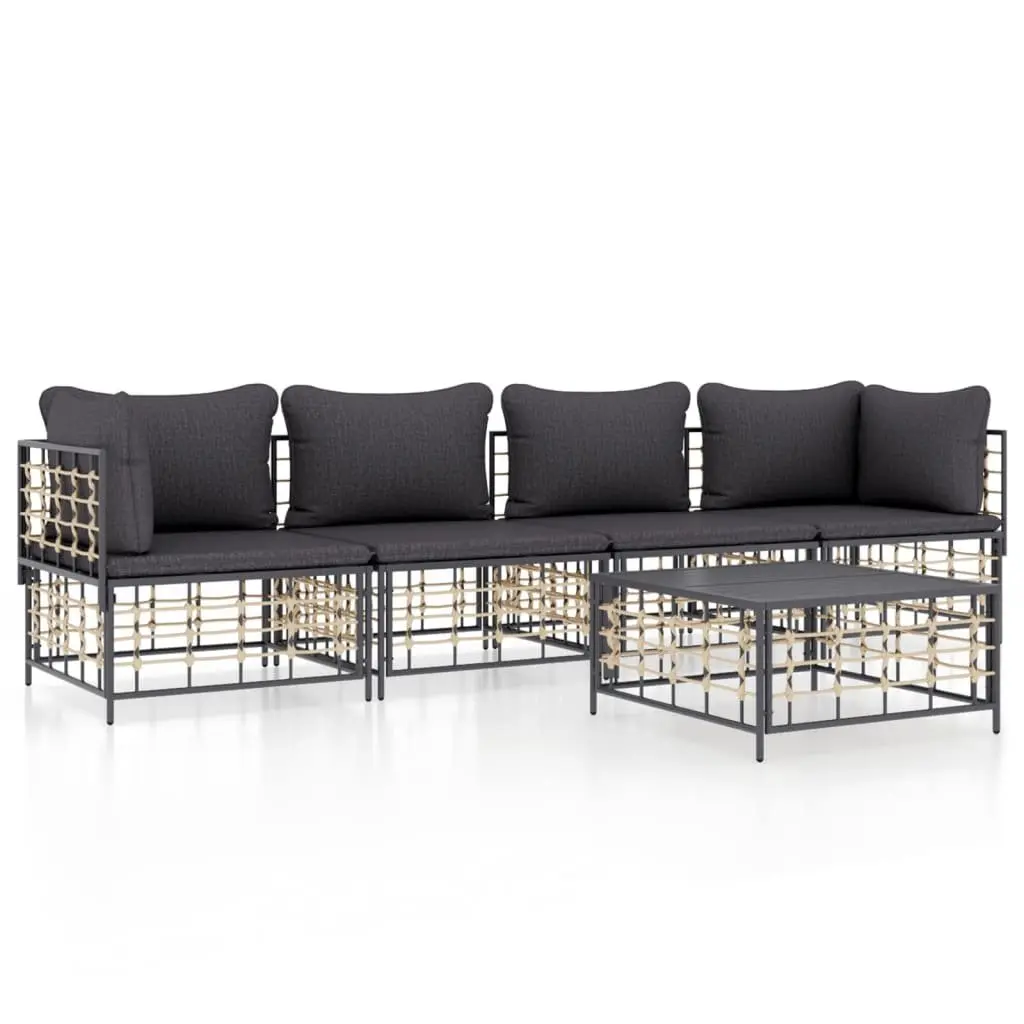 5 Piece Garden Lounge Set Outdoor Seating Anthracite Poly Rattan with Cushions