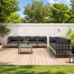 Outdoor Lounge Set 9 Piece Garden Furniture Poly Rattan Sofa with Cushions