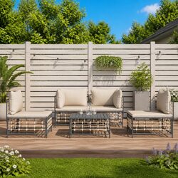 Outdoor Garden Lounge Set 5 Piece Sofa Cushions Anthracite Poly Rattan Furniture
