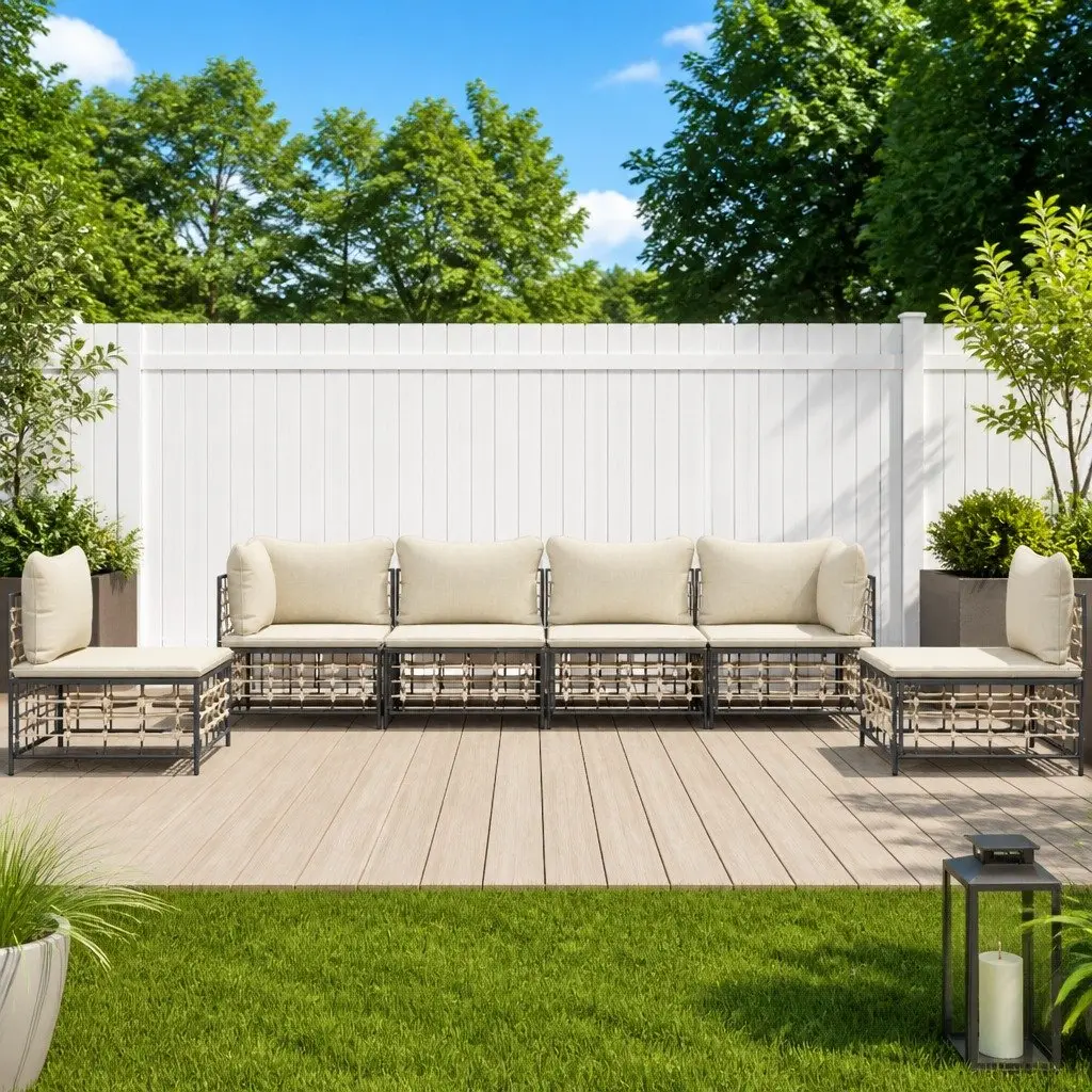 6 Piece Garden Lounge Set Anthracite Poly Rattan Outdoor Sectional Sofa