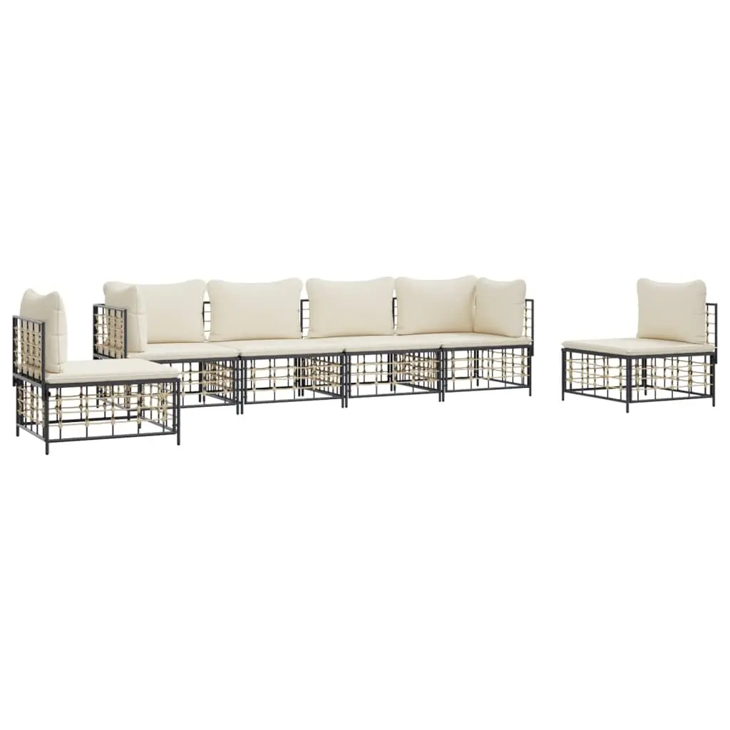 6 Piece Garden Lounge Set Anthracite Poly Rattan Outdoor Sectional Sofa