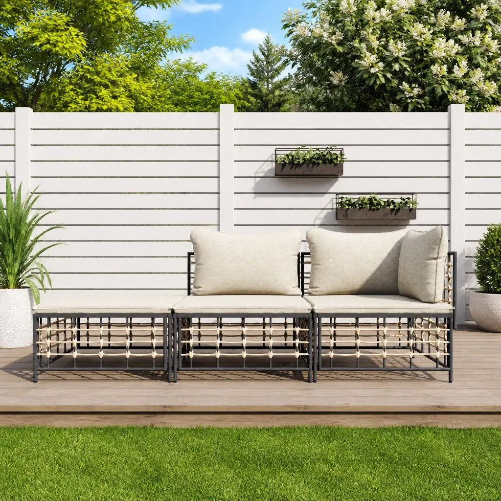 Outdoor Garden Lounge Set Anthracite 3 Piece Modular Poly Rattan Sofa with Cushions