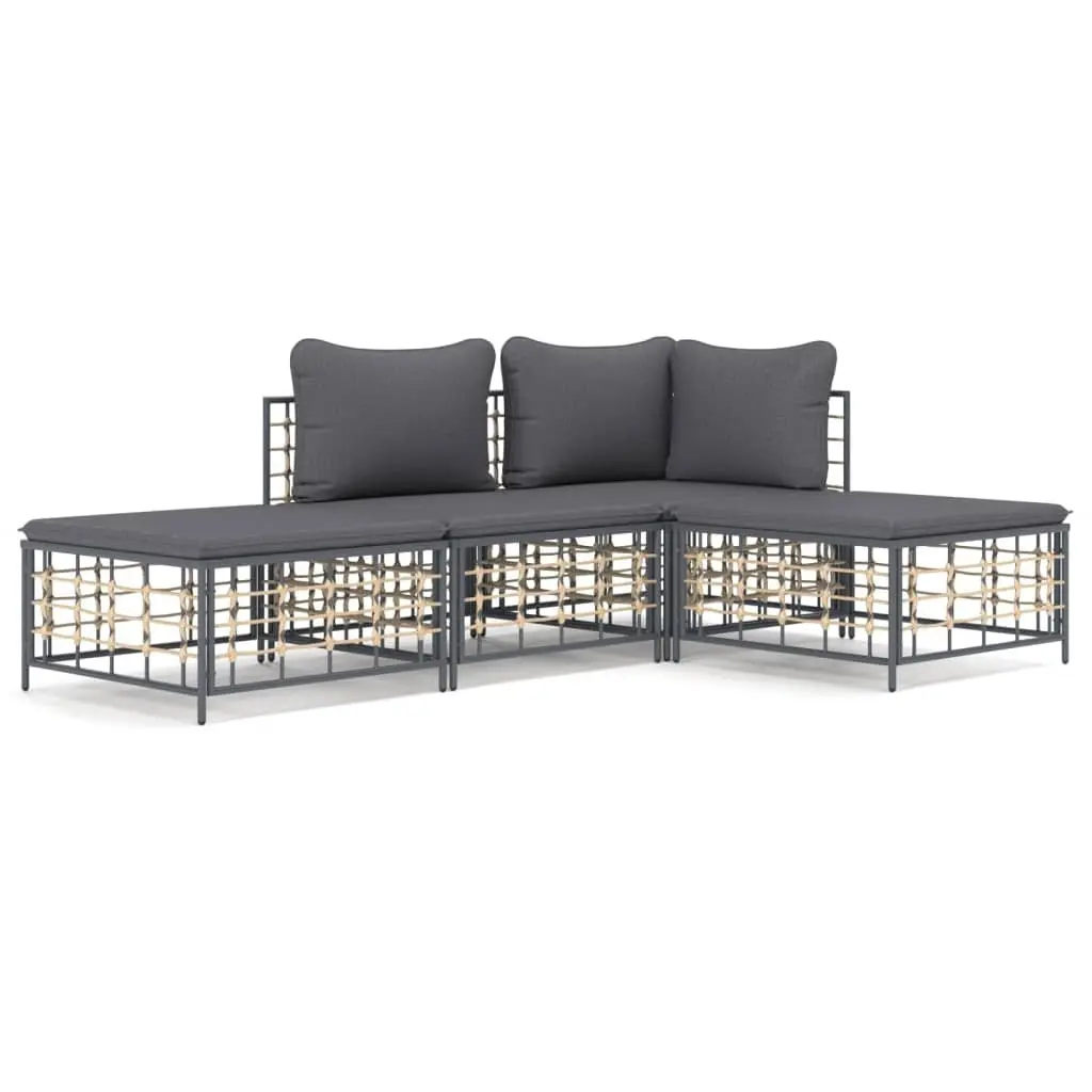 Garden Lounge Set Anthracite 4 Piece Outdoor Seating Poly Rattan with Cushions