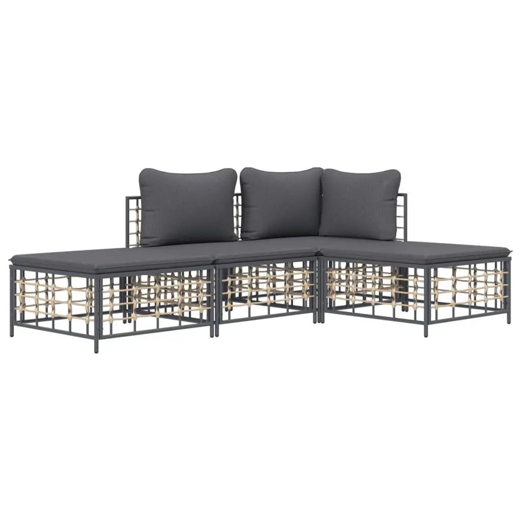 Garden Lounge Set Anthracite 4 Piece Outdoor Seating Poly Rattan with Cushions