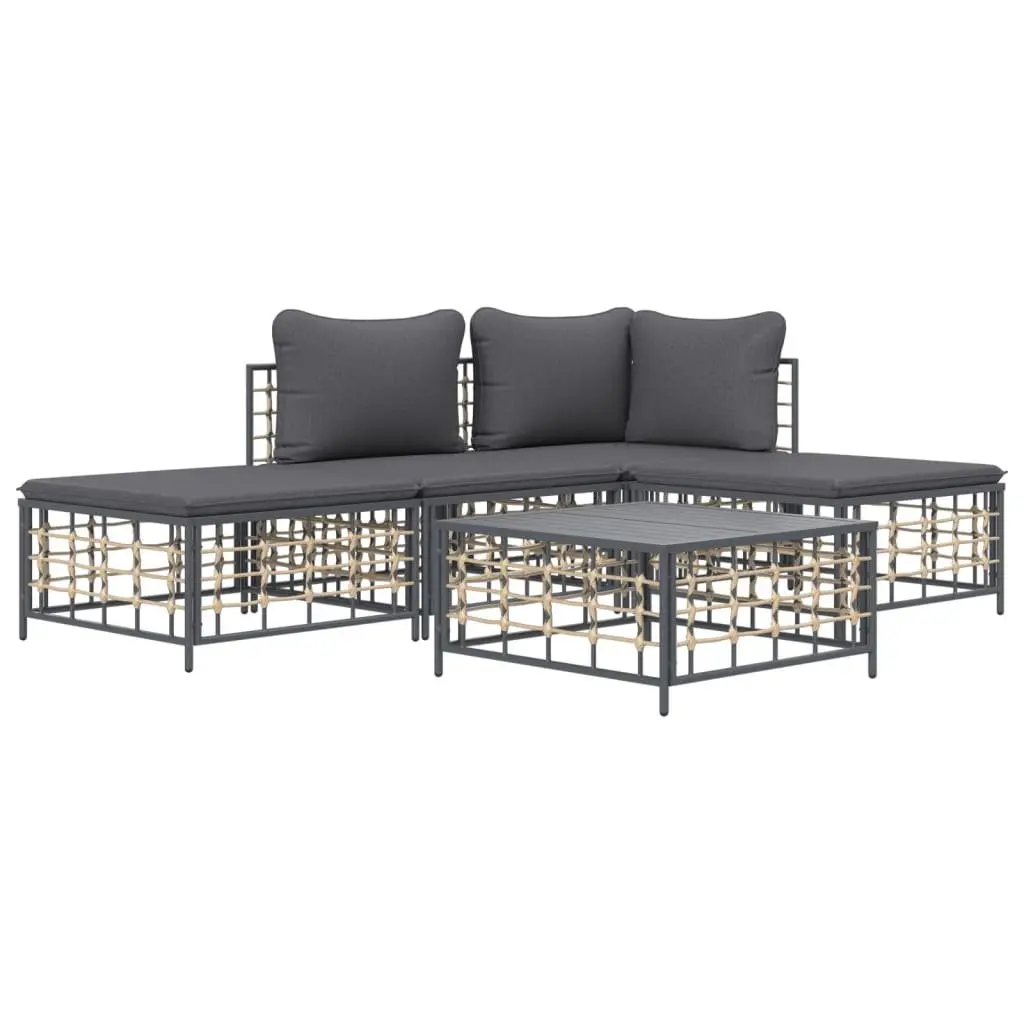5 Piece Garden Lounge Set Outdoor Seating with Cushions Anthracite Poly Rattan