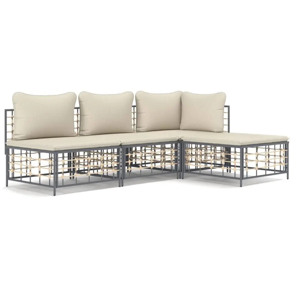 Outdoor Garden Lounge Set Anthracite 4 Piece Modular Sofa with Cushions