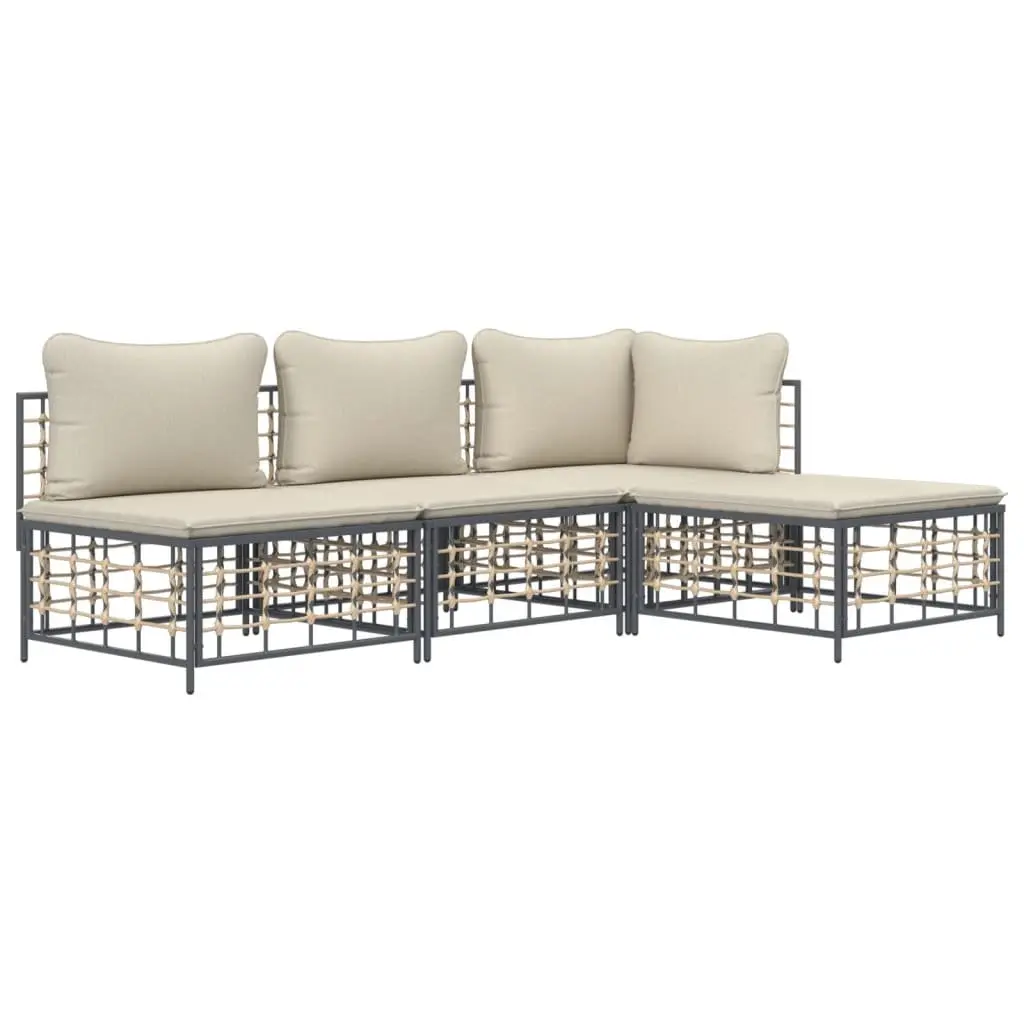 Outdoor Garden Lounge Set Anthracite 4 Piece Modular Sofa with Cushions