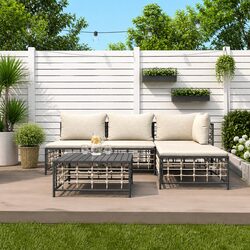Outdoor Garden Lounge Set 5 Piece Anthracite Poly Rattan Sofa with Cushions