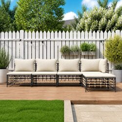 5 Piece Garden Lounge Set Outdoor Sofa Sectional with Cushions Anthracite