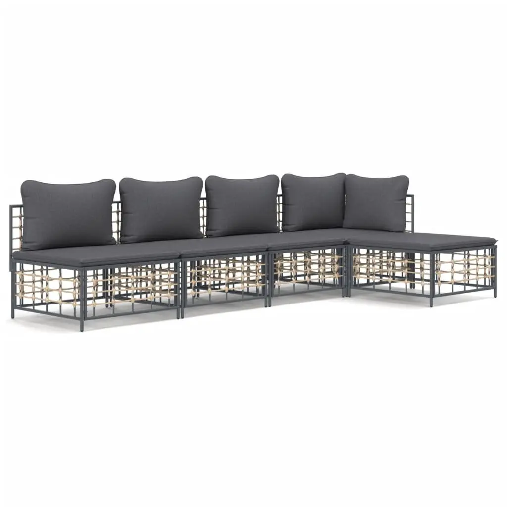 5 Piece Modular Lounge Set Anthracite Poly Rattan Outdoor Seating with Cushions