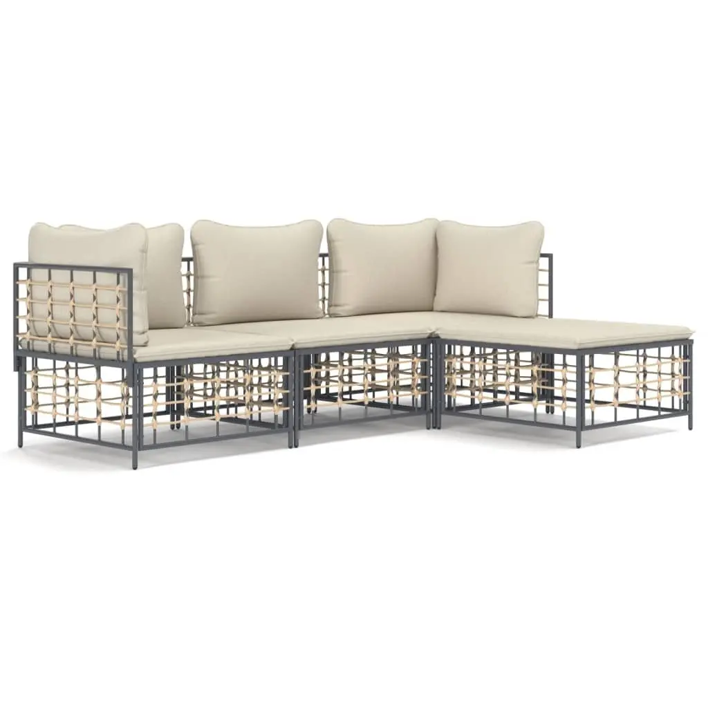 Outdoor Lounge Set Anthracite 4 Piece Modular Sectional Sofa with Cushions