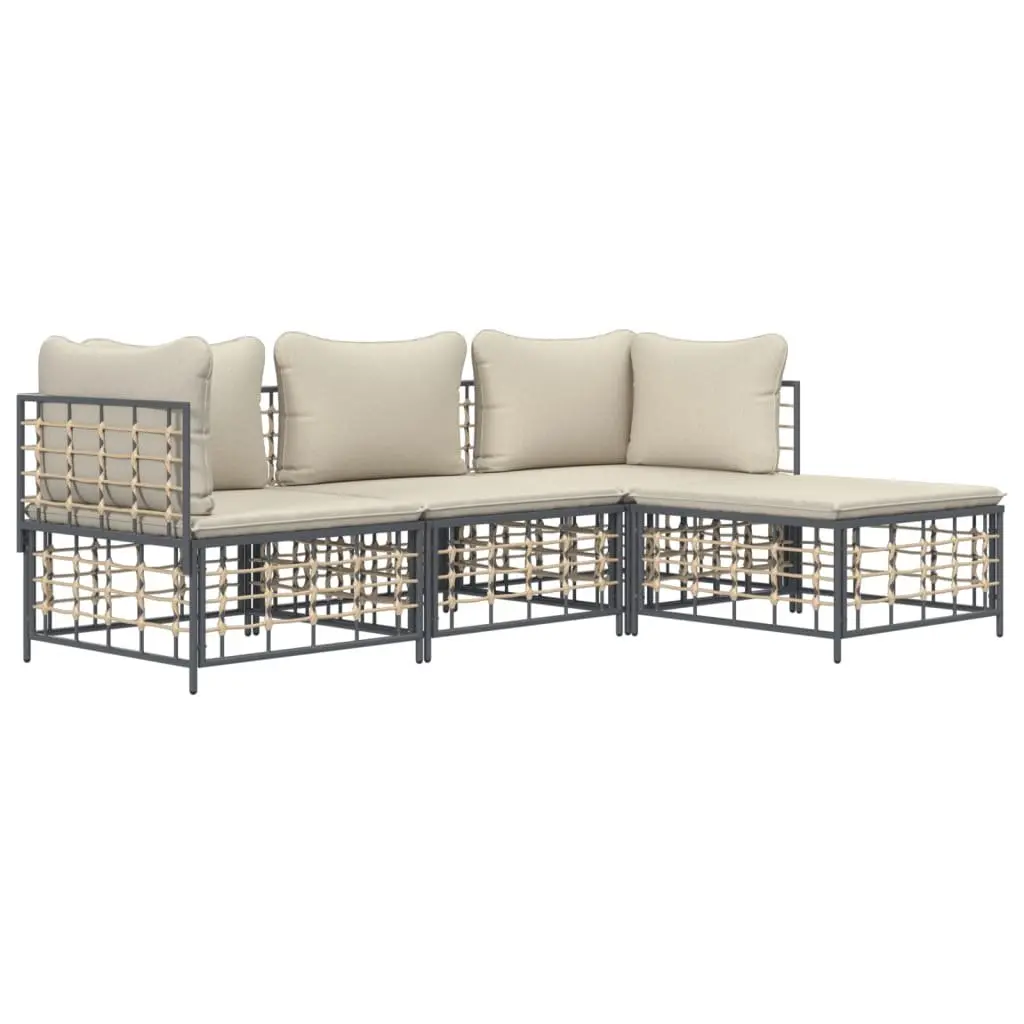 Outdoor Lounge Set Anthracite 4 Piece Modular Sectional Sofa with Cushions