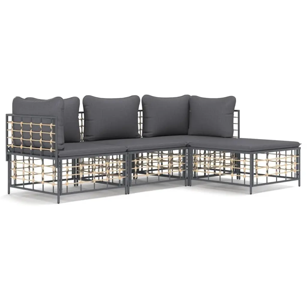 4 Piece Garden Lounge Set Anthracite Weather-Resistant Poly Rattan with Cushions