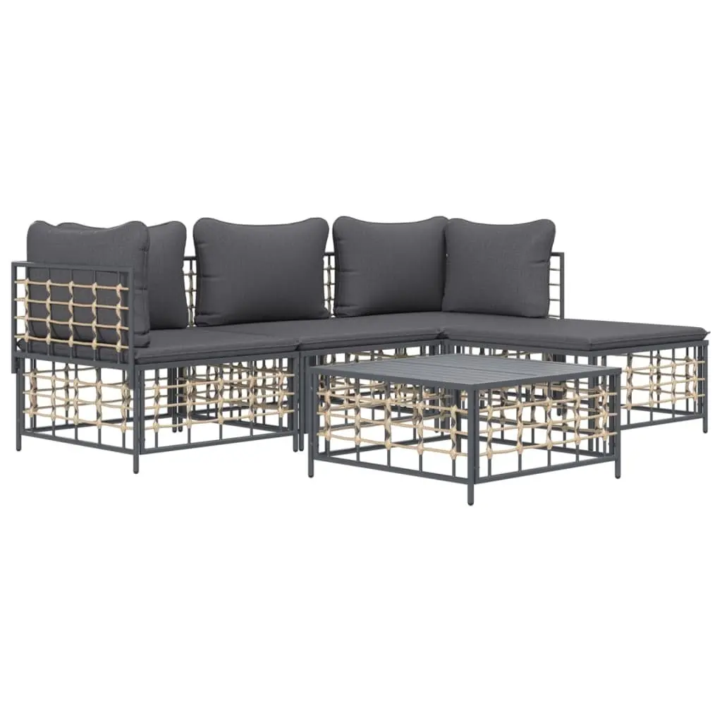 Outdoor Lounge Set Anthracite 4 Piece Garden Furniture Poly Rattan with Cushions