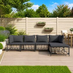 5 Piece Garden Lounge Set Outdoor Sofa Anthracite Poly Rattan Patio Furniture