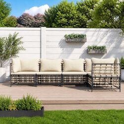 5 Piece Garden Lounge Set Outdoor Seating Poly Rattan Anthracite with Cushions