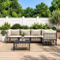 6 Piece Garden Lounge Set Outdoor Sofa Furniture Poly Rattan Anthracite Cushions