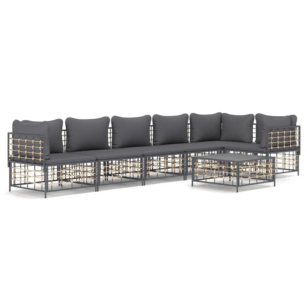 7 Piece Garden Lounge Set Anthracite Modular Weather-Resistant Poly Rattan with Cushions