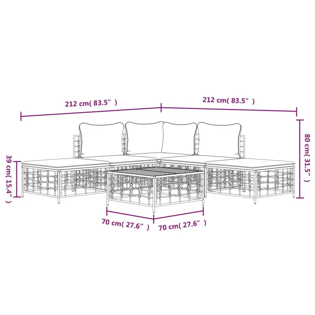 Garden Lounge Set Anthracite 6 Piece Weather-Resistant Poly Rattan with Cushions and Coffee Table