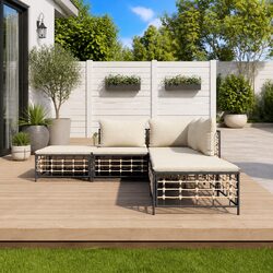 5 Piece Garden Lounge Set Anthracite Poly Rattan Outdoor Sofa Patio Furniture