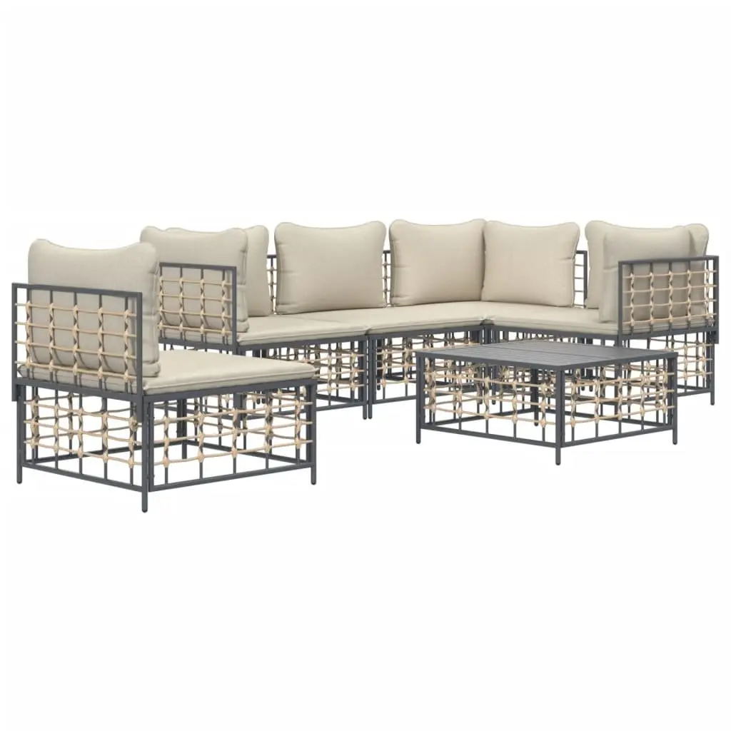 Outdoor Lounge Set Anthracite 6 Piece Poly Rattan with Cushions