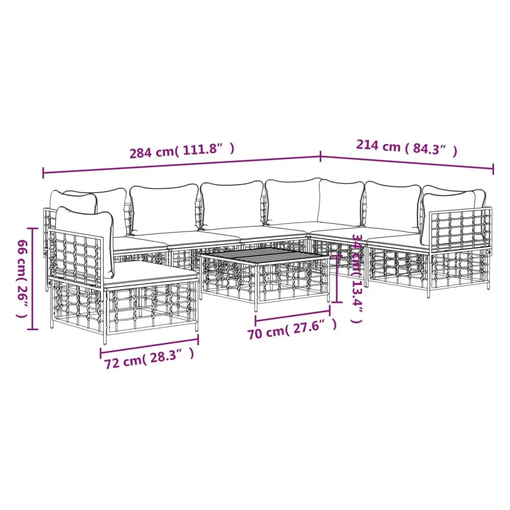 Garden Lounge Set Anthracite 8 Piece Outdoor Seating with Cushions Poly Rattan