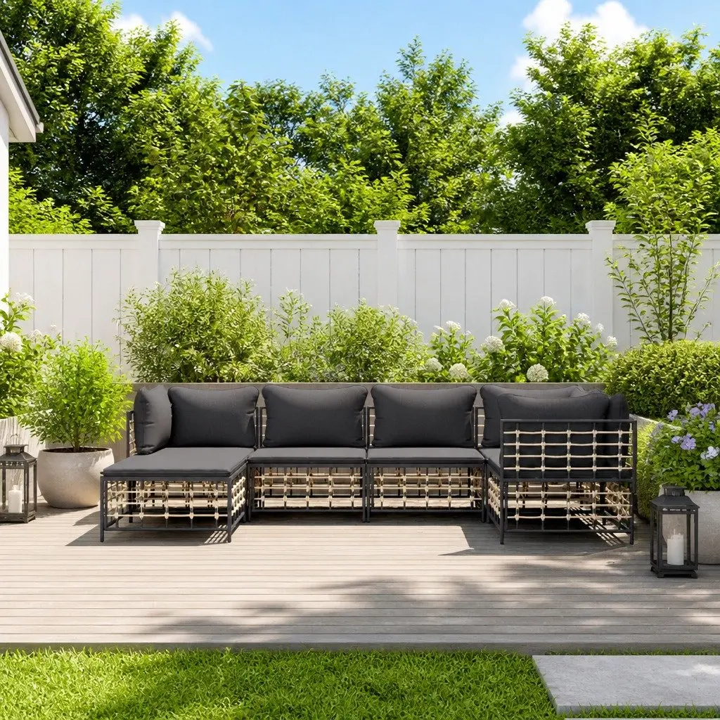 Garden Lounge Set Anthracite 6 Piece Modular Seating with Cushions
