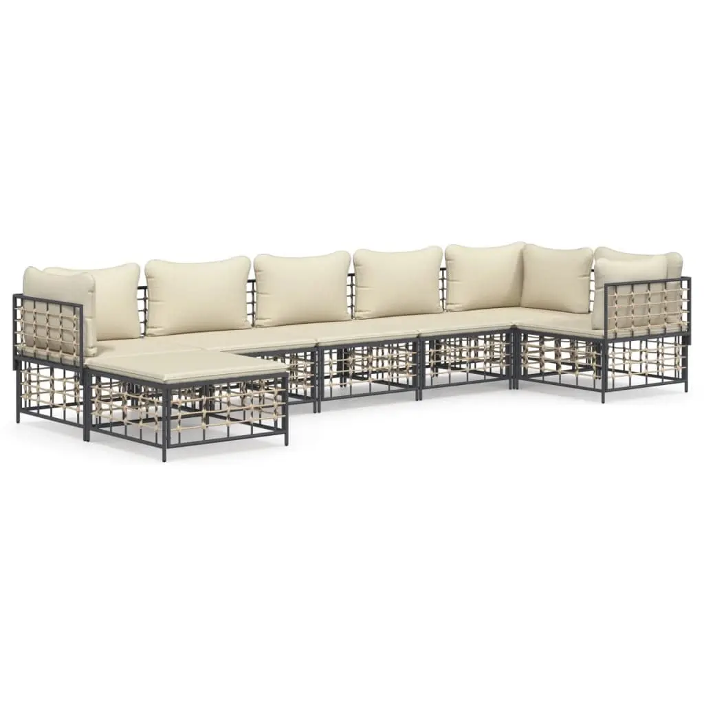 7 Piece Garden Lounge Set Anthracite Modular Outdoor Sofa Sectional with Cushions