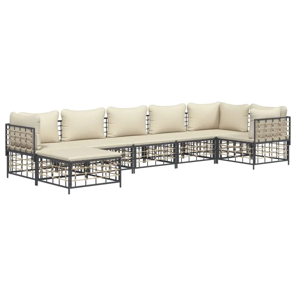 7 Piece Garden Lounge Set Anthracite Modular Outdoor Sofa Sectional with Cushions