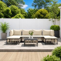 7 Piece Outdoor Lounge Set with Cushions and Table