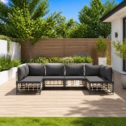 Garden Lounge Set 6 Piece Outdoor Seating Poly Rattan Cushions Anthracite