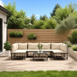 Outdoor Garden Lounge Set 7 Piece Poly Rattan Sofa with Cushions Anthracite