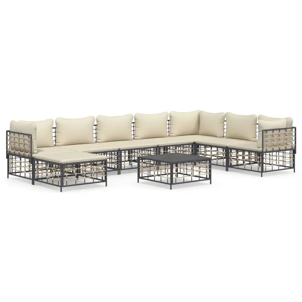 9 Piece Garden Lounge Set Anthracite Poly Rattan Outdoor Seating with Cushions