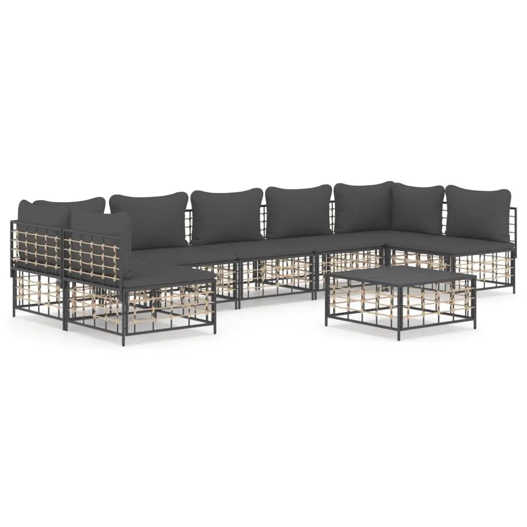 8 Piece Garden Lounge Set Anthracite Poly Rattan Outdoor Sofa with Cushions