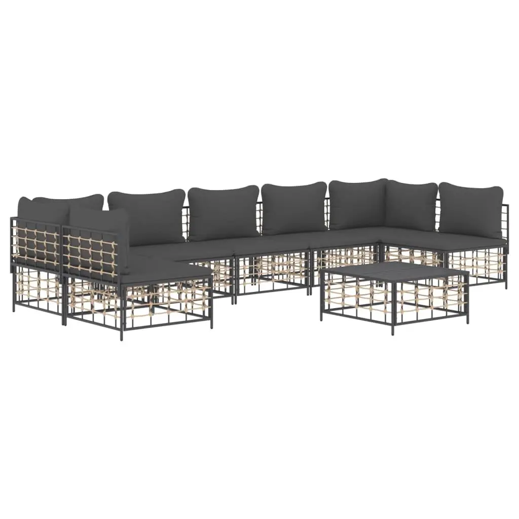 8 Piece Garden Lounge Set Anthracite Poly Rattan Outdoor Sofa with Cushions