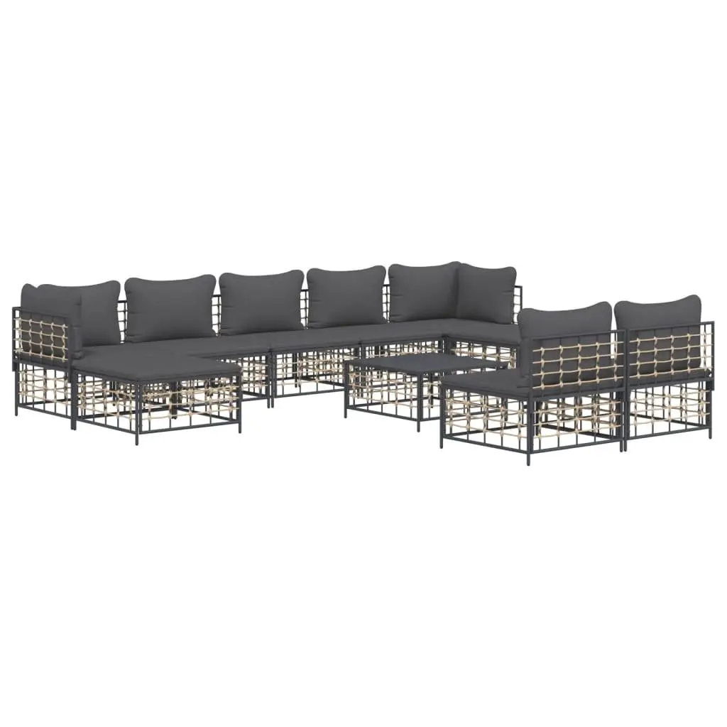 Outdoor Lounge Set Anthracite 10 Piece Modular Poly Rattan Sofa with Cushions
