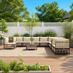 Outdoor Lounge Set 11 Piece Garden Furniture Poly Rattan Sofa with Cushions