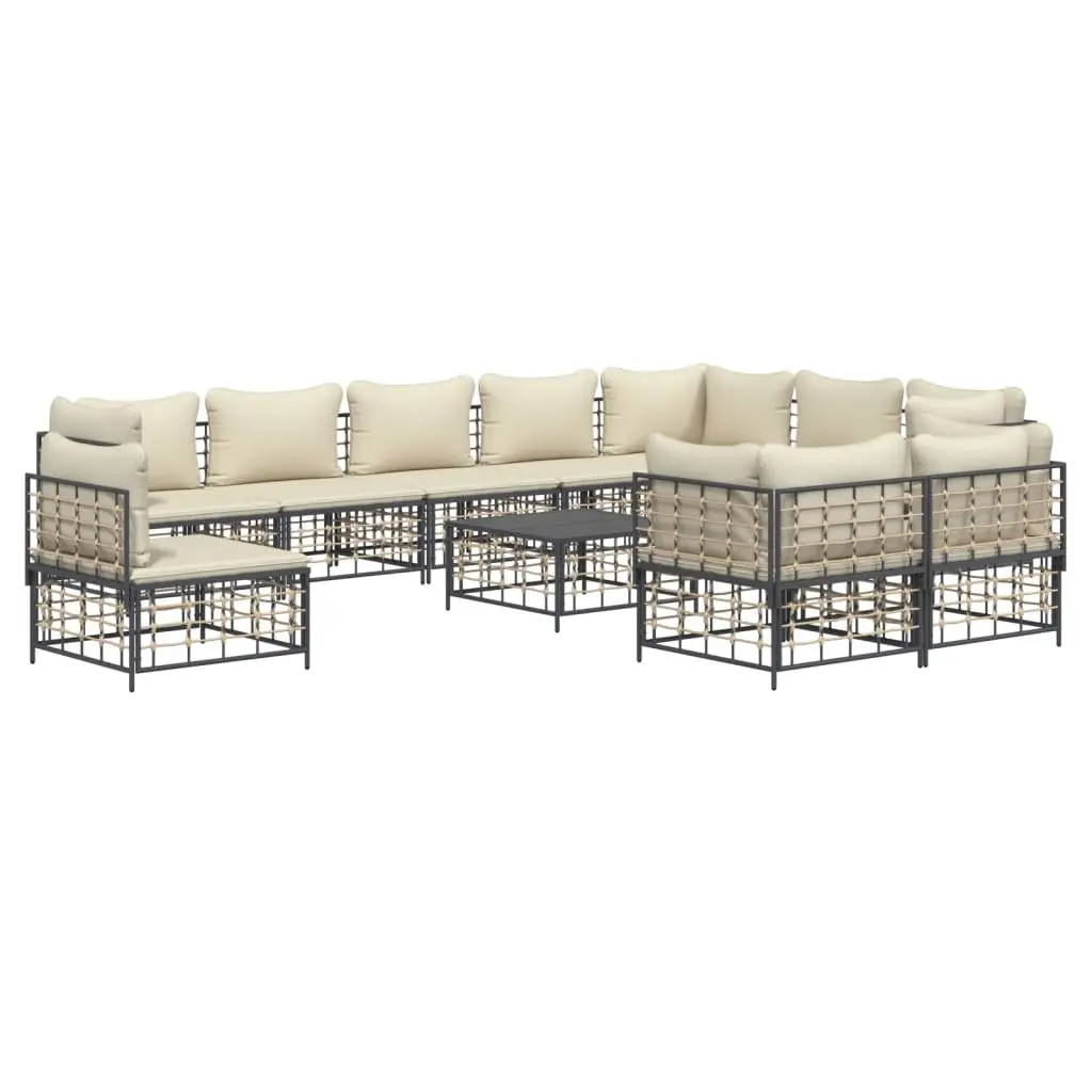 Outdoor Lounge Set Anthracite 11 Piece Modular Poly Rattan Sofa with Cushions